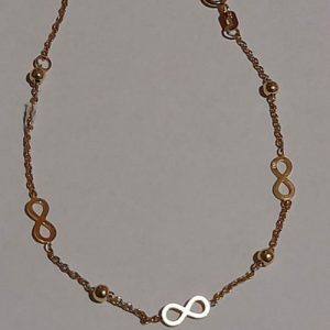 Pulsera oro amarillo bolitas y signo infinito largo 18 cm, peso 1,97 grs